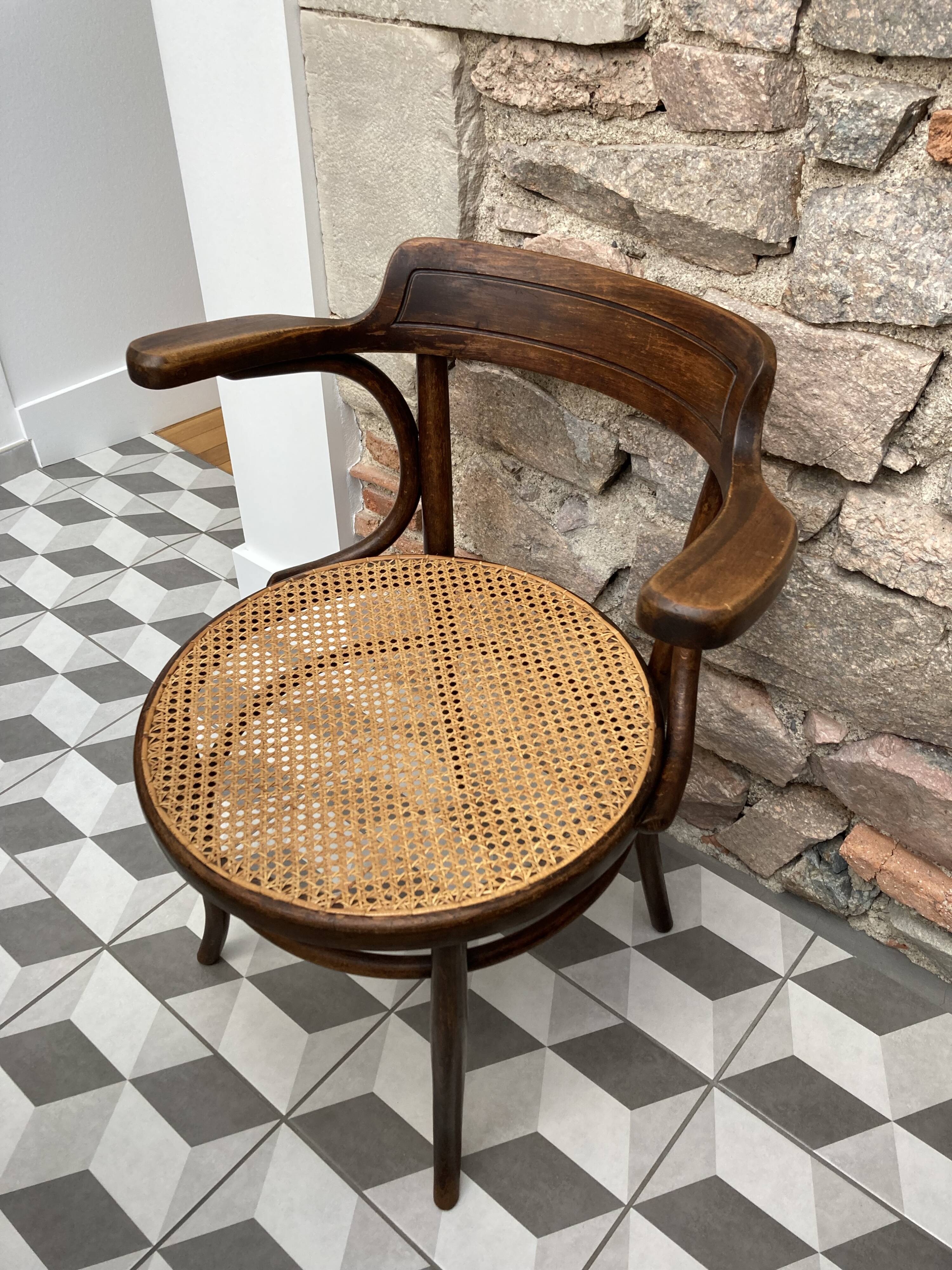 armchair signed Fischel wood turned early 20th century