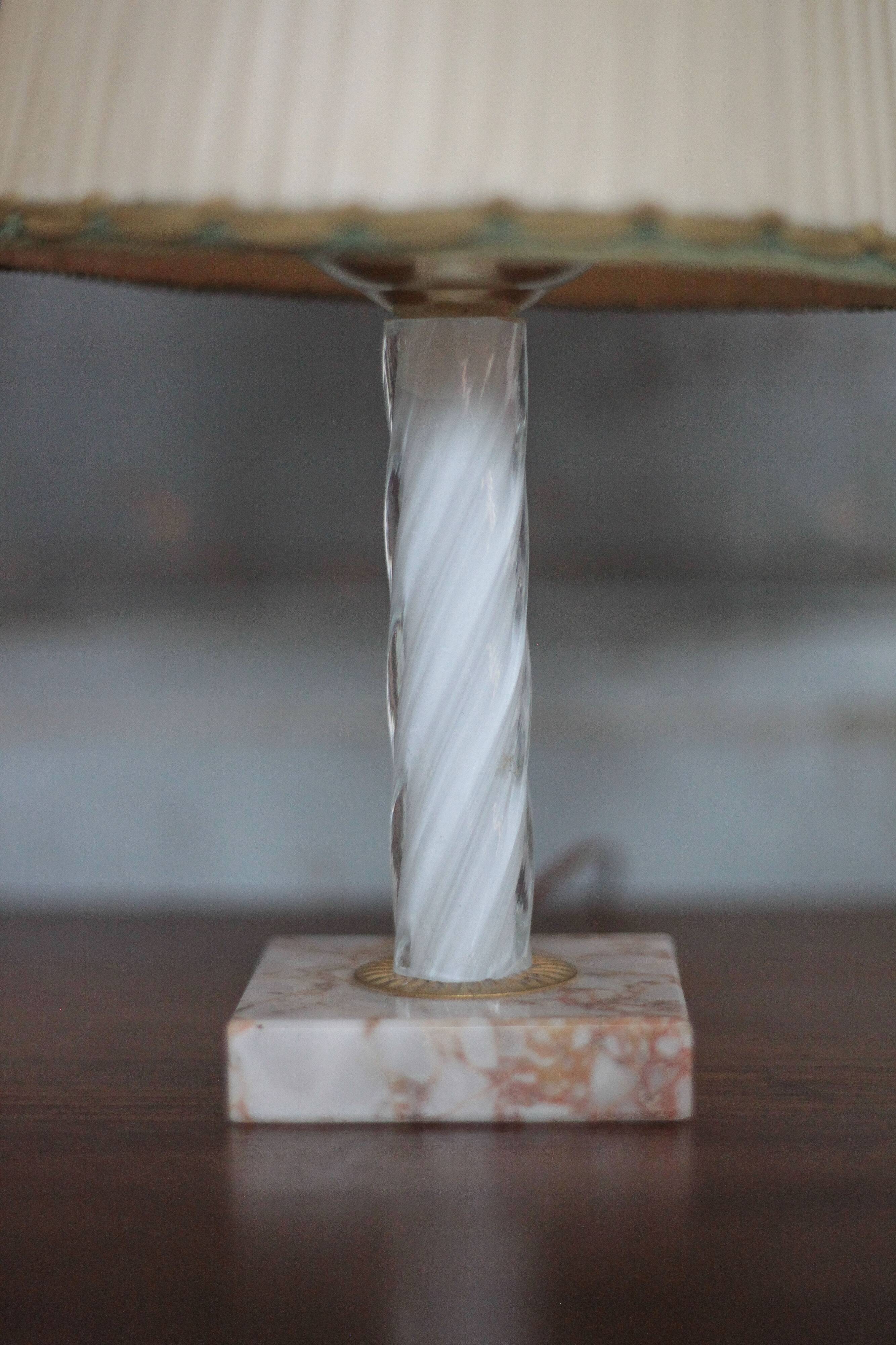 Pair of vintage lamps, bedside lamps, glass and marble lamp bases