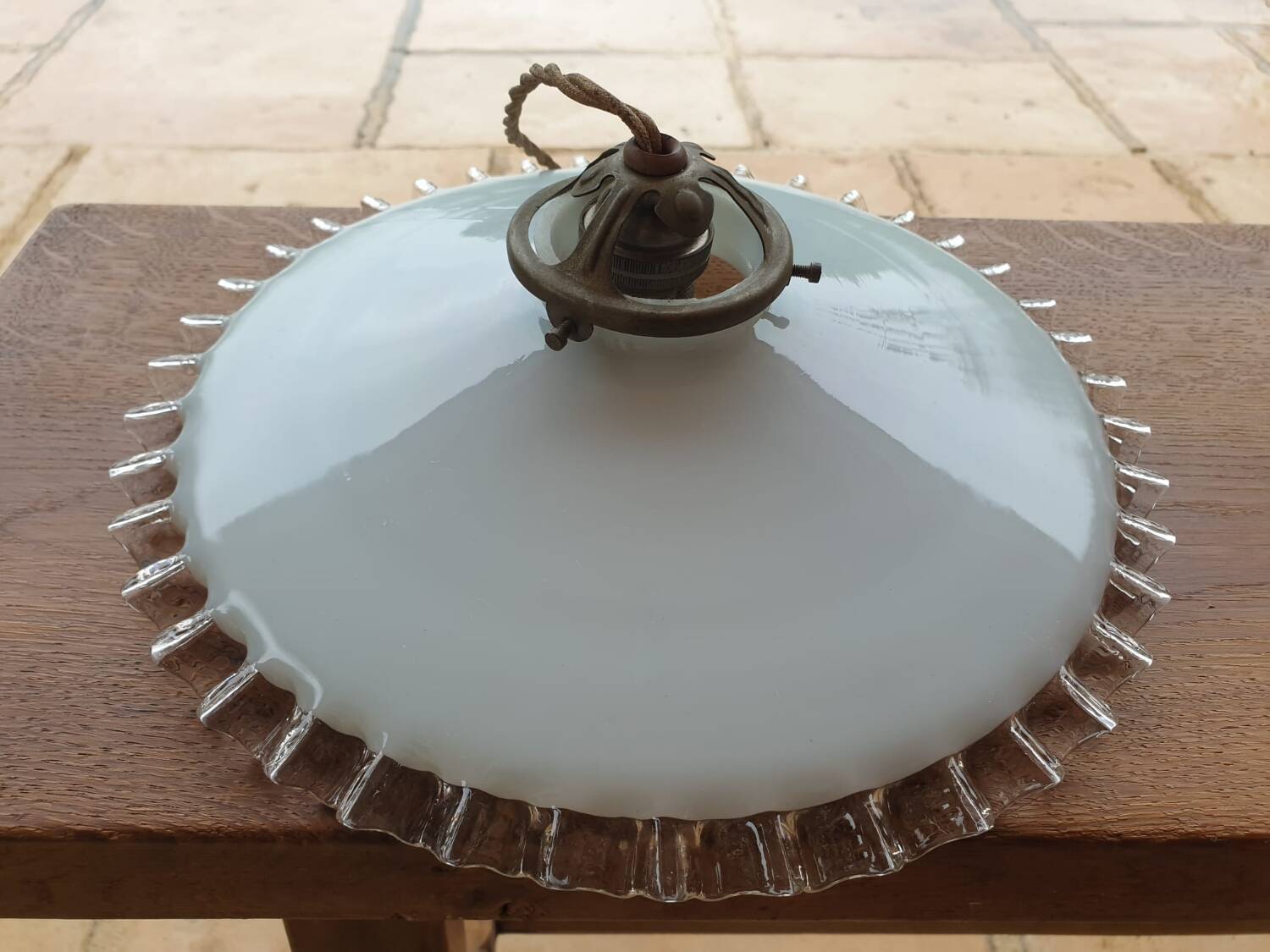 Pair of old opaline pendant lights