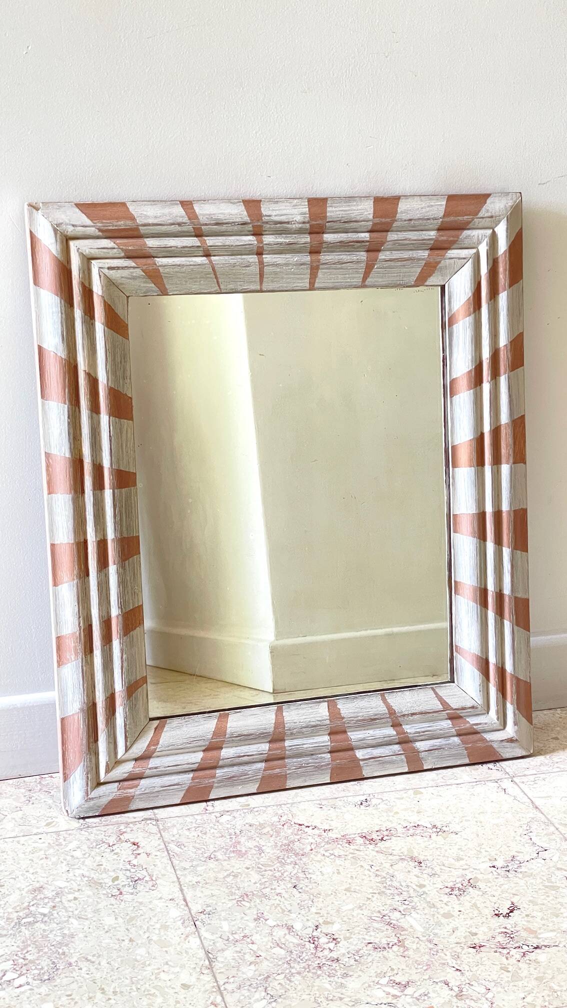 Antique wooden mirror hand-painted.