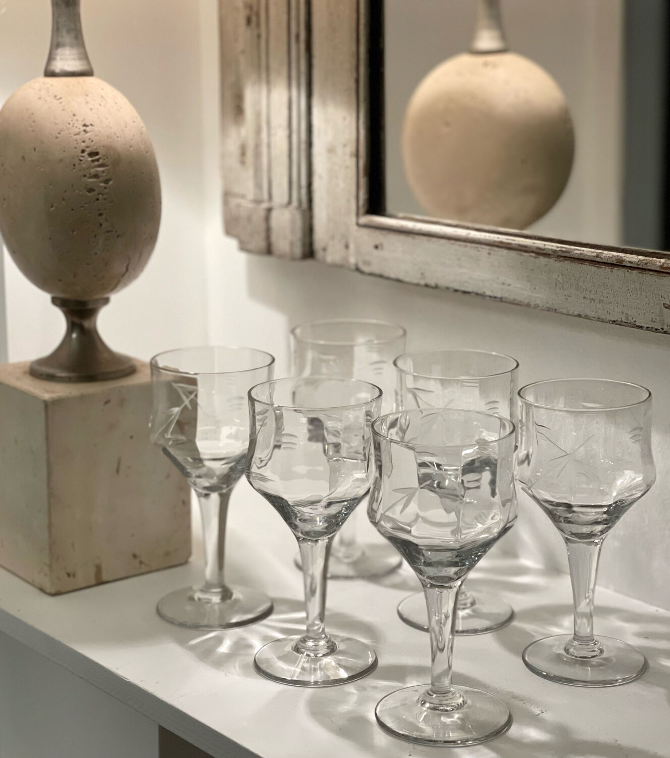 6 antique crystal glasses