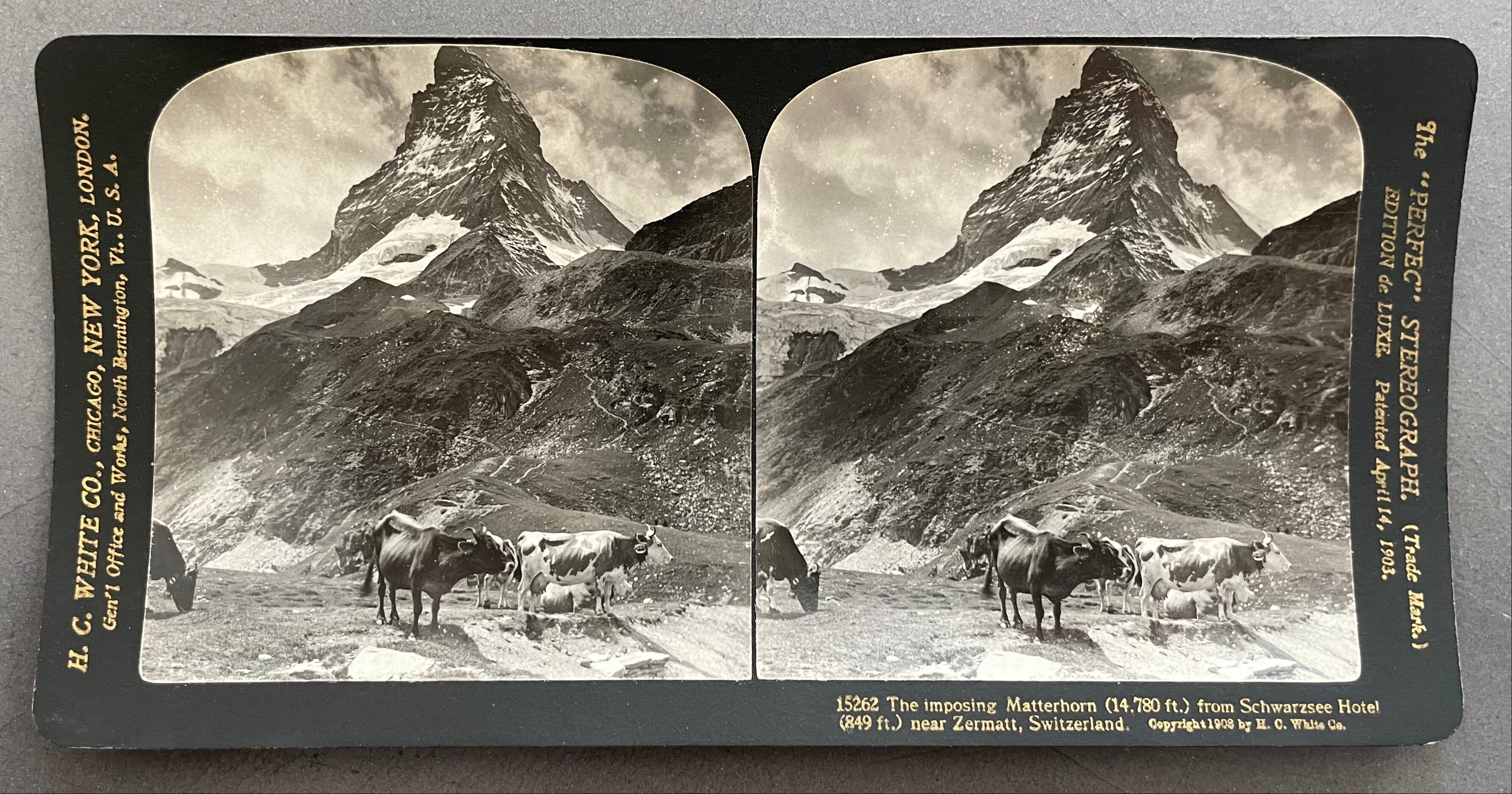 Old photography stereo, stereograph, luxury albumine 1903 Matterhorn Switzerland