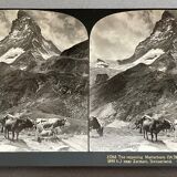 Old photography stereo, stereograph, luxury albumine 1903 Matterhorn Switzerland