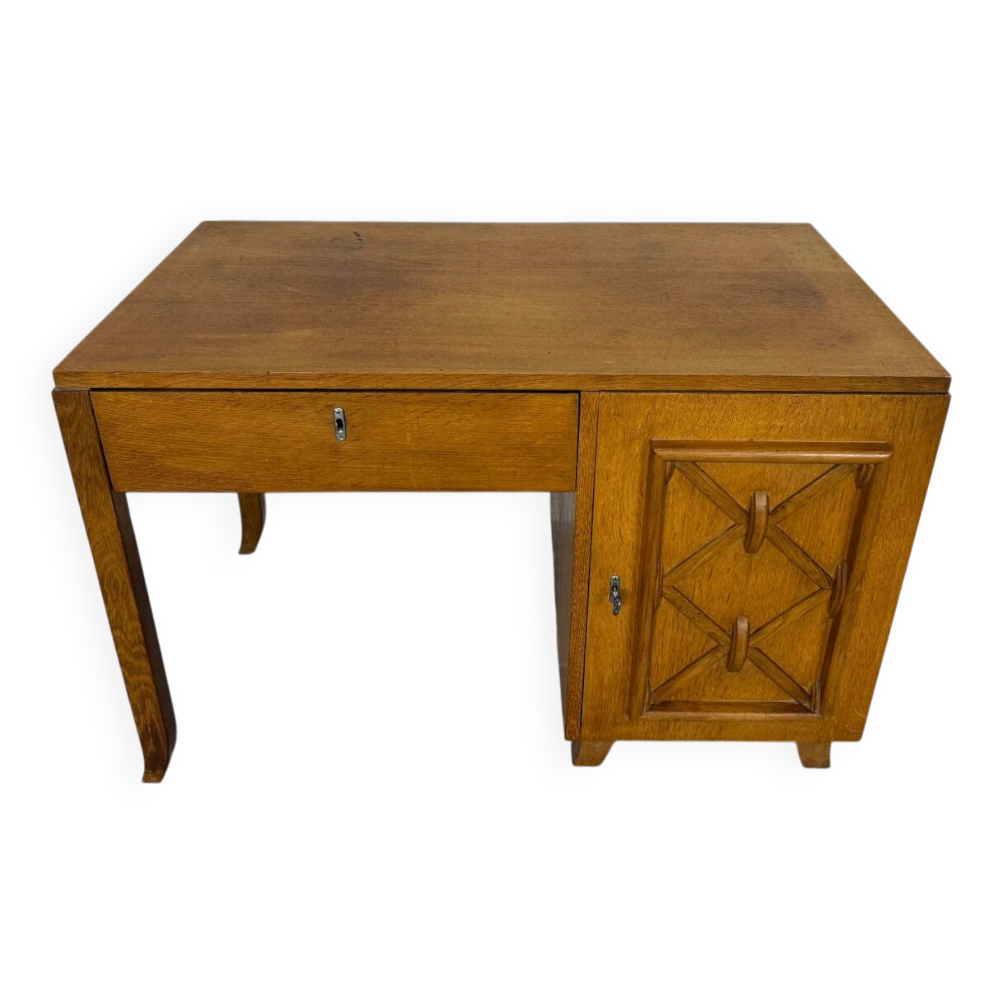 Vintage 1950s honey oak desk - tapered legs - unique piece