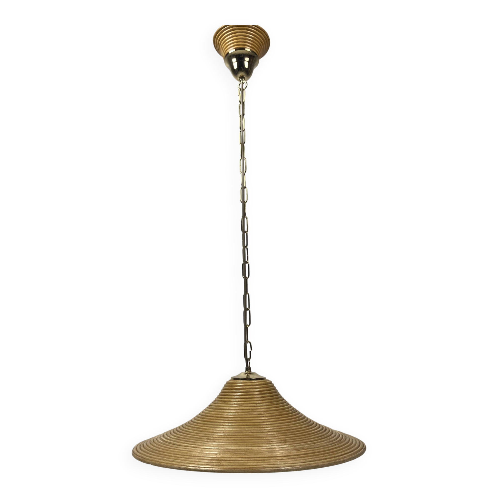 Pencil Split Reed, Rattan, Bamboo & Brass Pendant hanging lamp, Italy, 1970s
