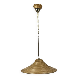 Pencil Split Reed, Rattan, Bamboo & Brass Pendant hanging lamp, Italy, 1970s