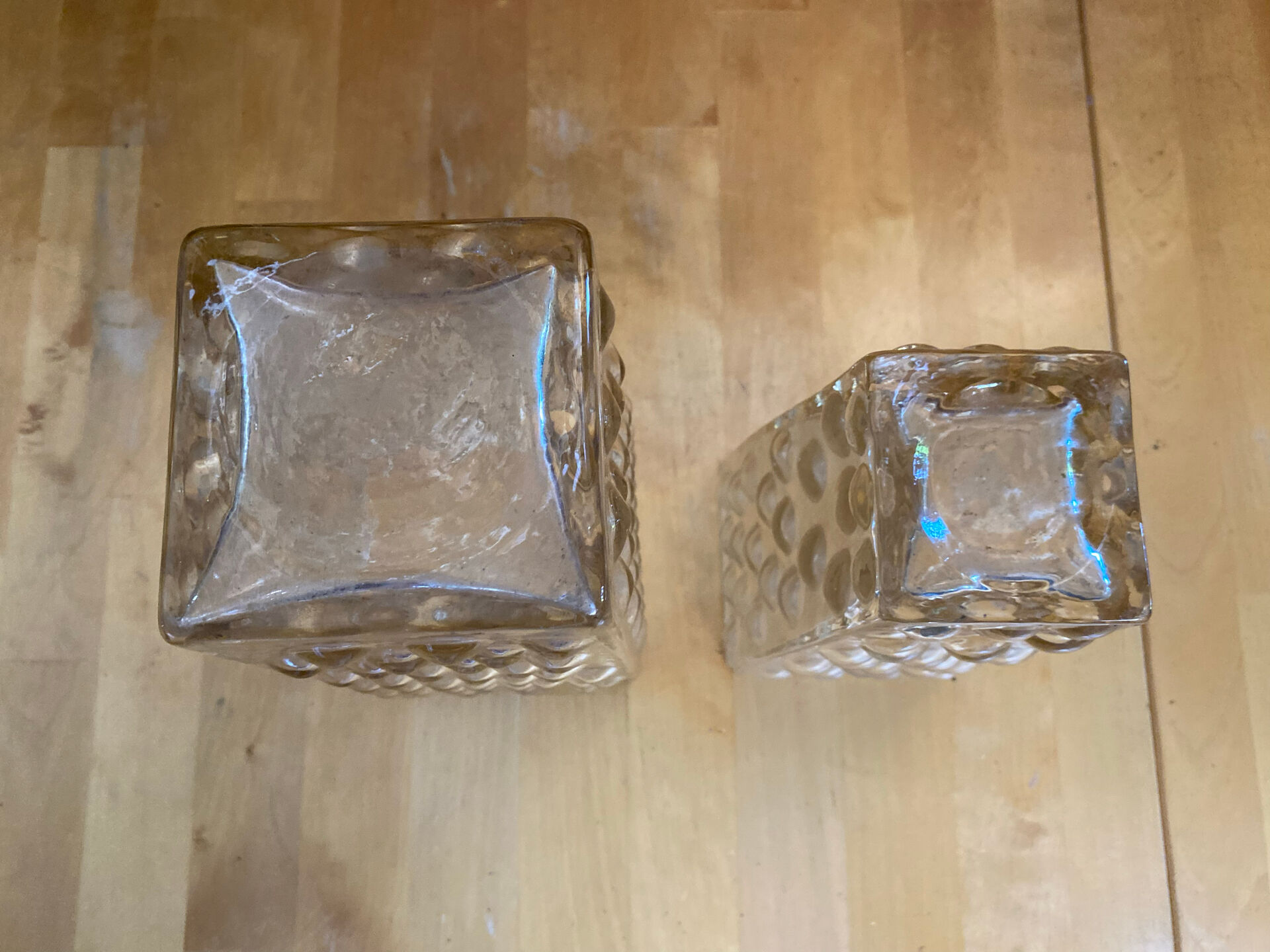 Pair of vintage bubble design moulded glass vases
