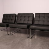 Set of 3 lounge chairs in black leather - model 024 - by Kho Liang Ie for Artifort - The Netherlands