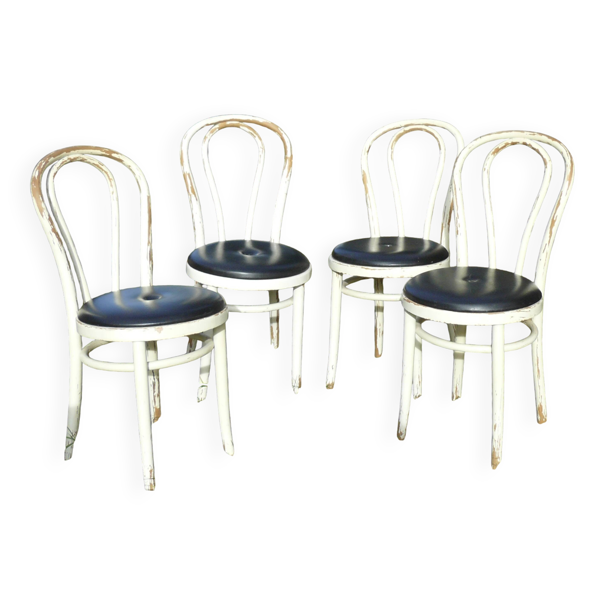 Set of 4 white and black Thonet bistro chairs
