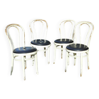 Set of 4 white and black Thonet bistro chairs