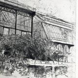 Nicole Bouharmont, Serres et jardin des plantes. pointe sèche signée au crayon