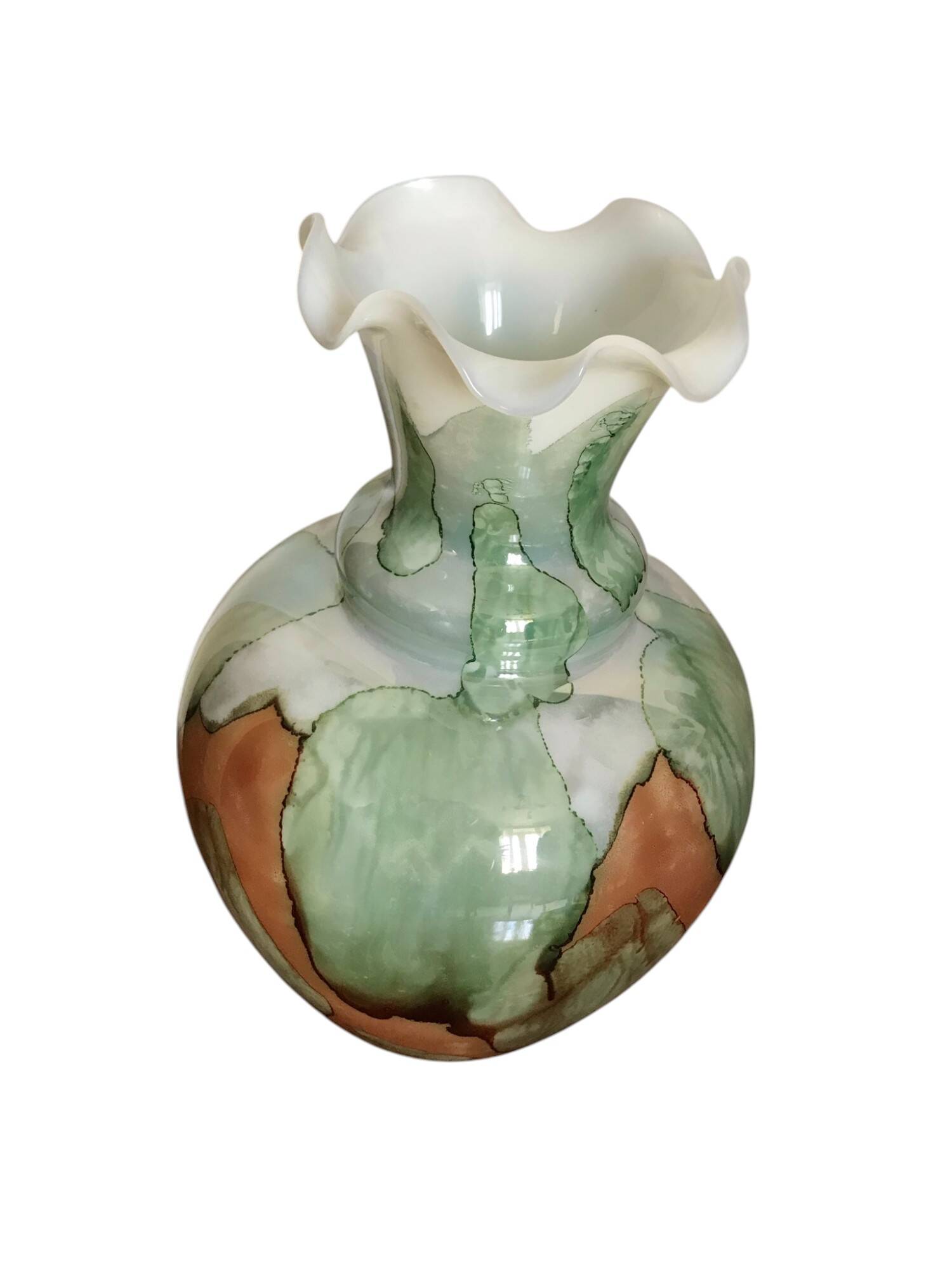 Vintage opaline vase with ruffled neck Stelvia Italy circa 1960