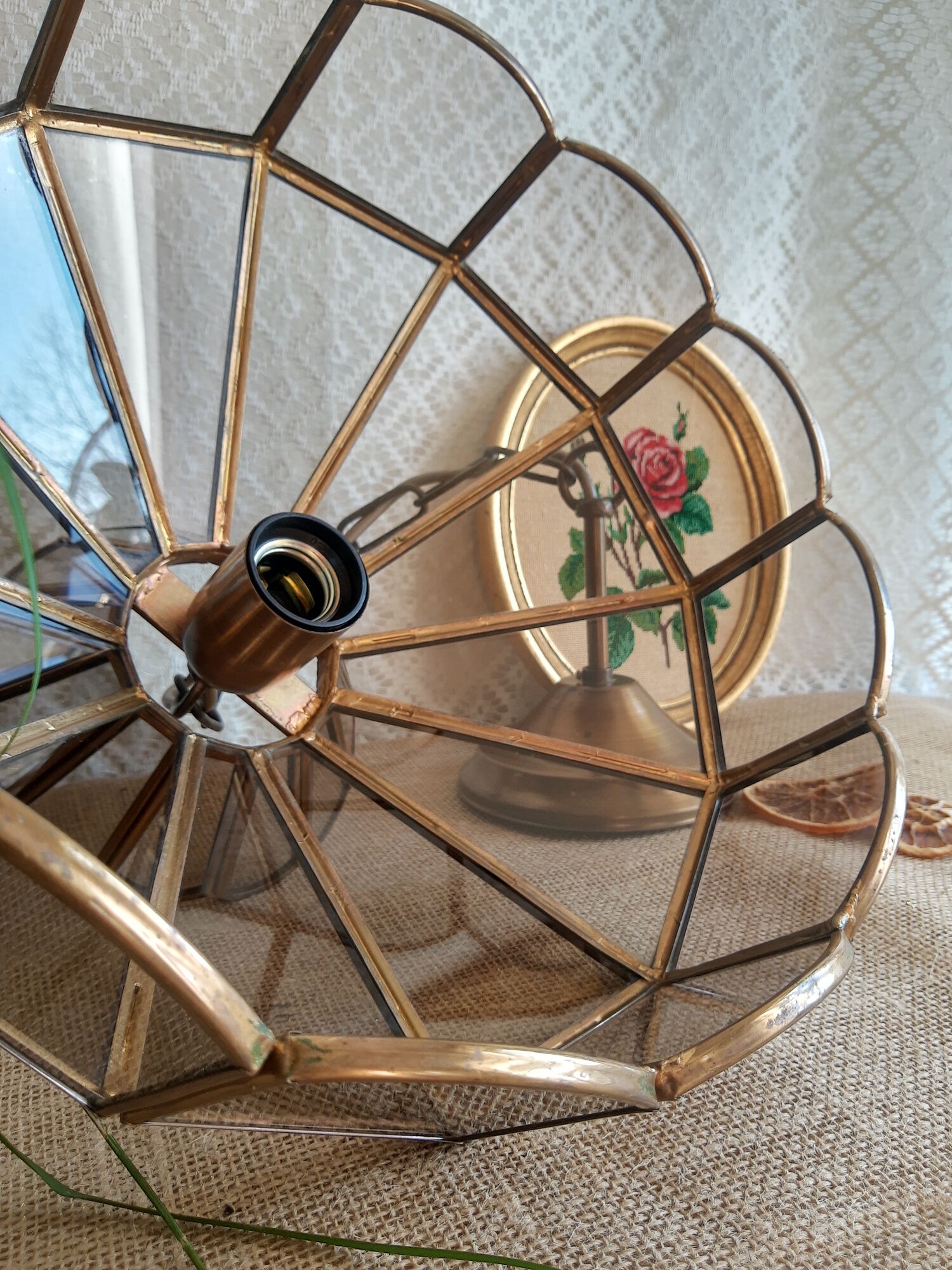 Brass suspension and smoked glass - vintage