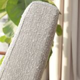 Fauteuil bouclé vintage bois couleur noyer tissu gris champagne design mid