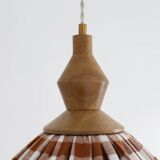 Suspension plissée "Olga" tissu à carreaux terra et finition bois tourné