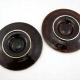 2 red/orange, yellow and green glazed ceramic oyster plates - Vallauris France - vintage