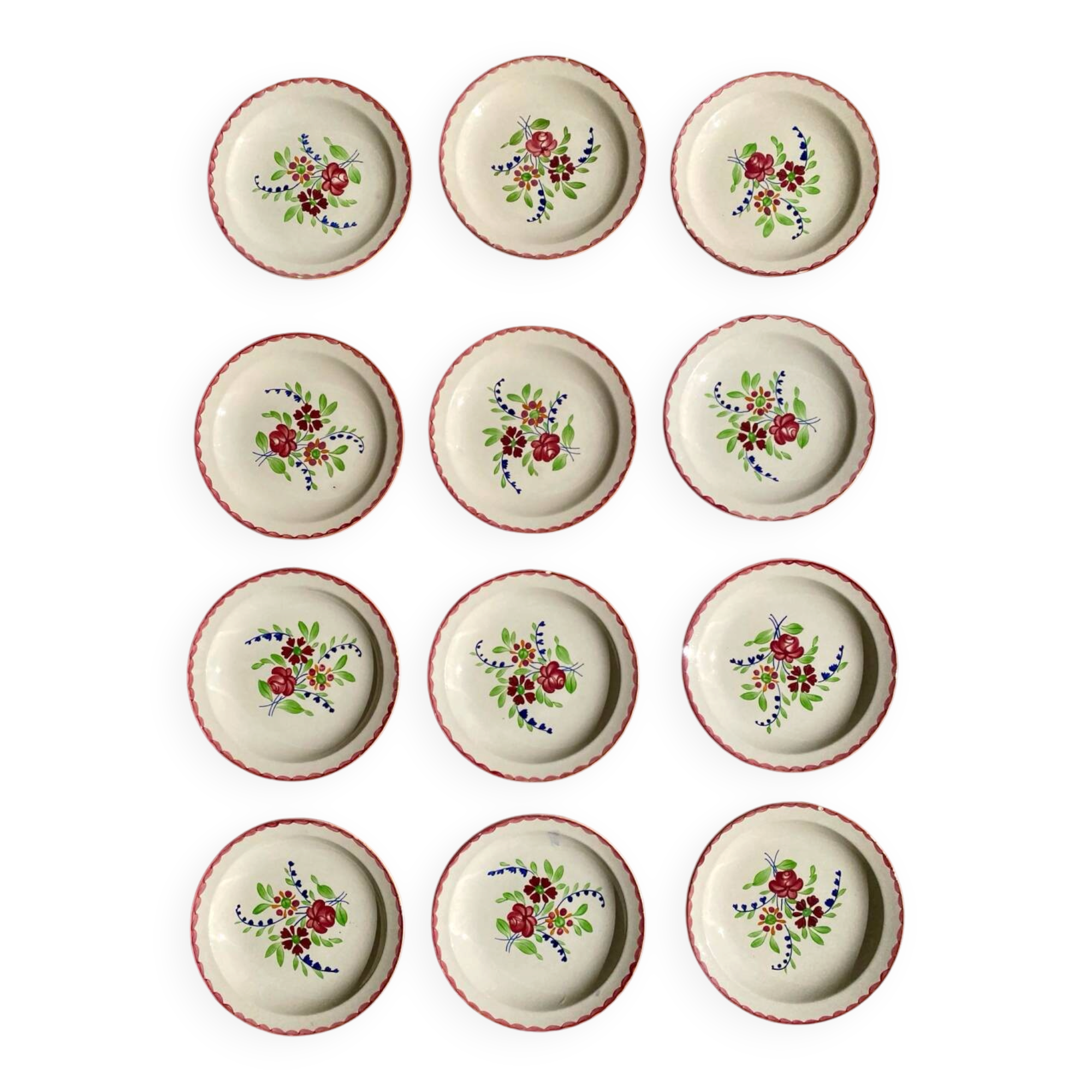 Set of 12 antique Sarreguemines Ermont plates.