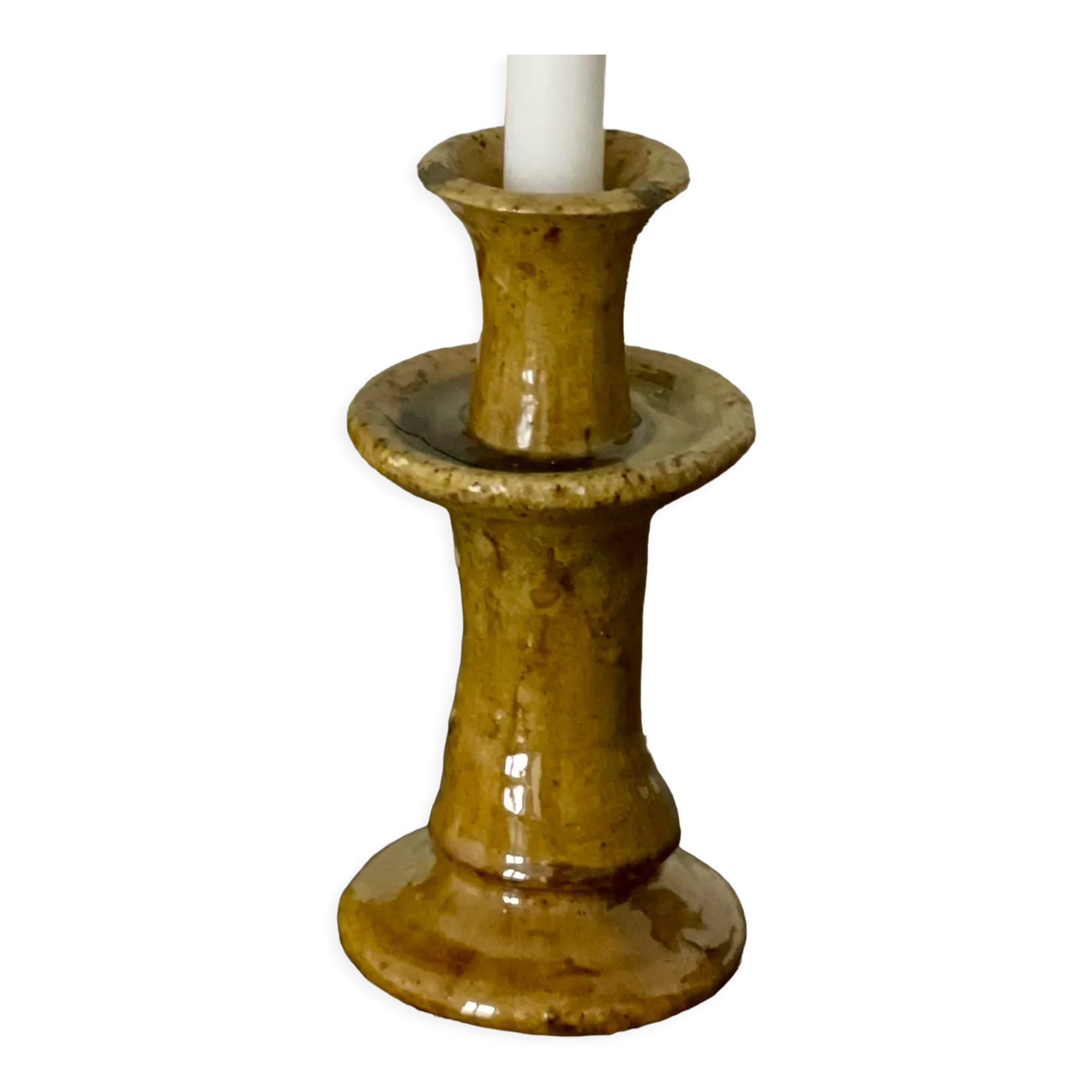 Tamegroute candlestick candlestick enamelled yellow ochre S H15 cm