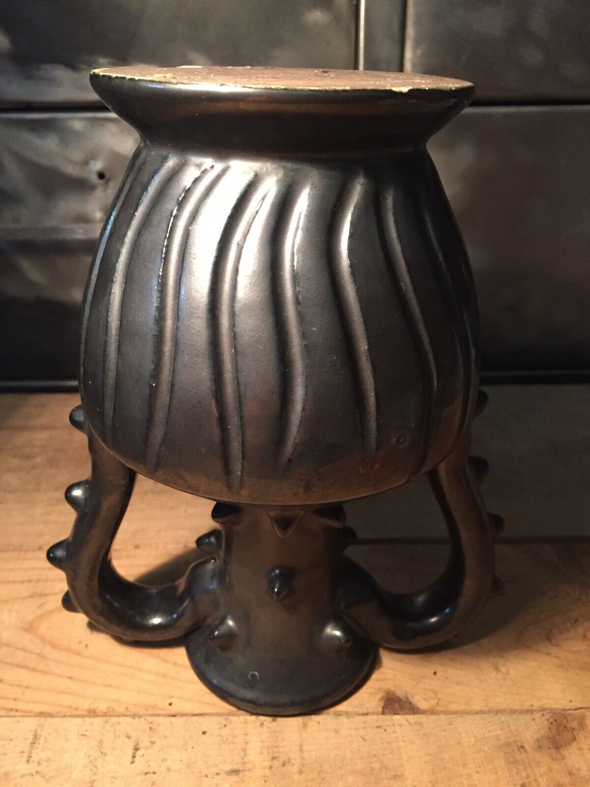 Iridescent black ceramic vase by François Caleca artisan Vallauris