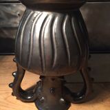 Iridescent black ceramic vase by François Caleca artisan Vallauris