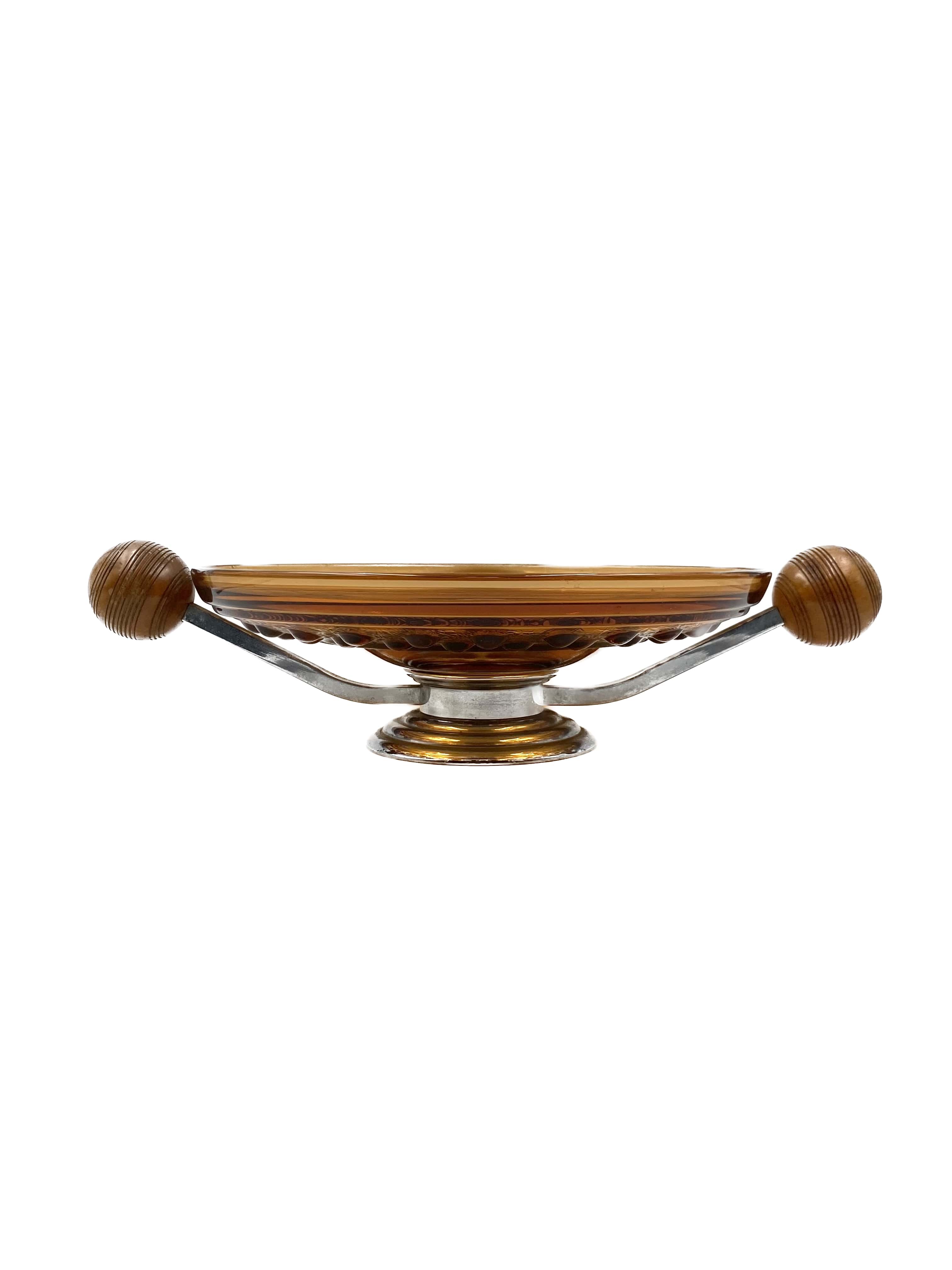Art Deco large orange glass centerpiece / vide-poche, Italy 1940s