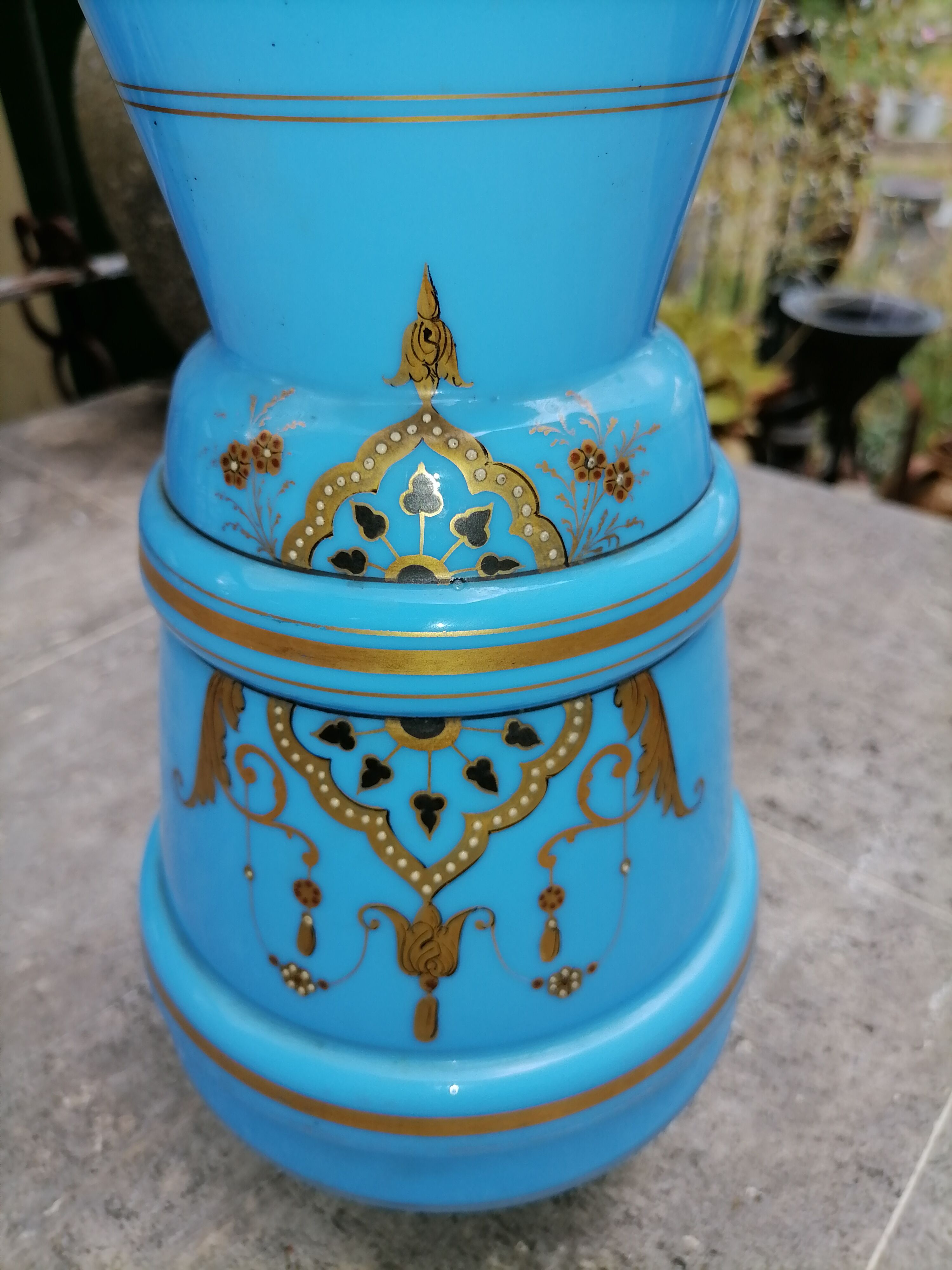 Golden blue opaline vase