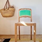 Renovated antique chair – carved wood and green backrest
