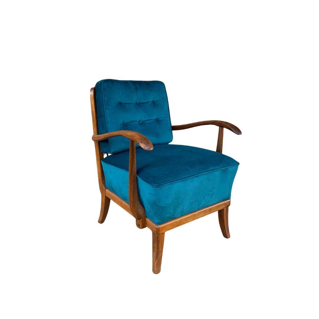 Art Deco Armchair by Gyula Kaesz, 1930s, Newly Upholstered Velvet Cushions