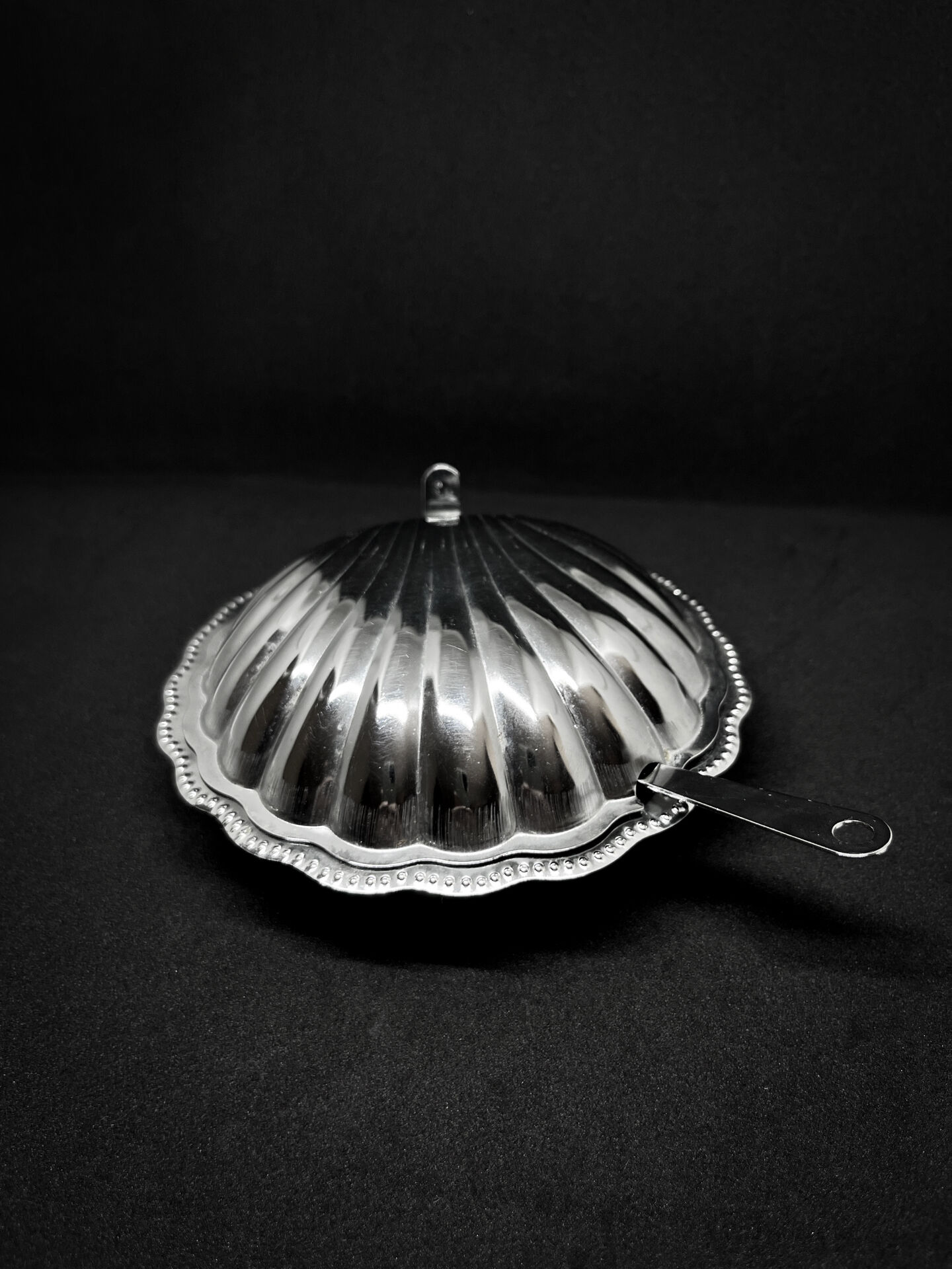 Vintage butter dish / caviar dish in cobalt blue glass & metal