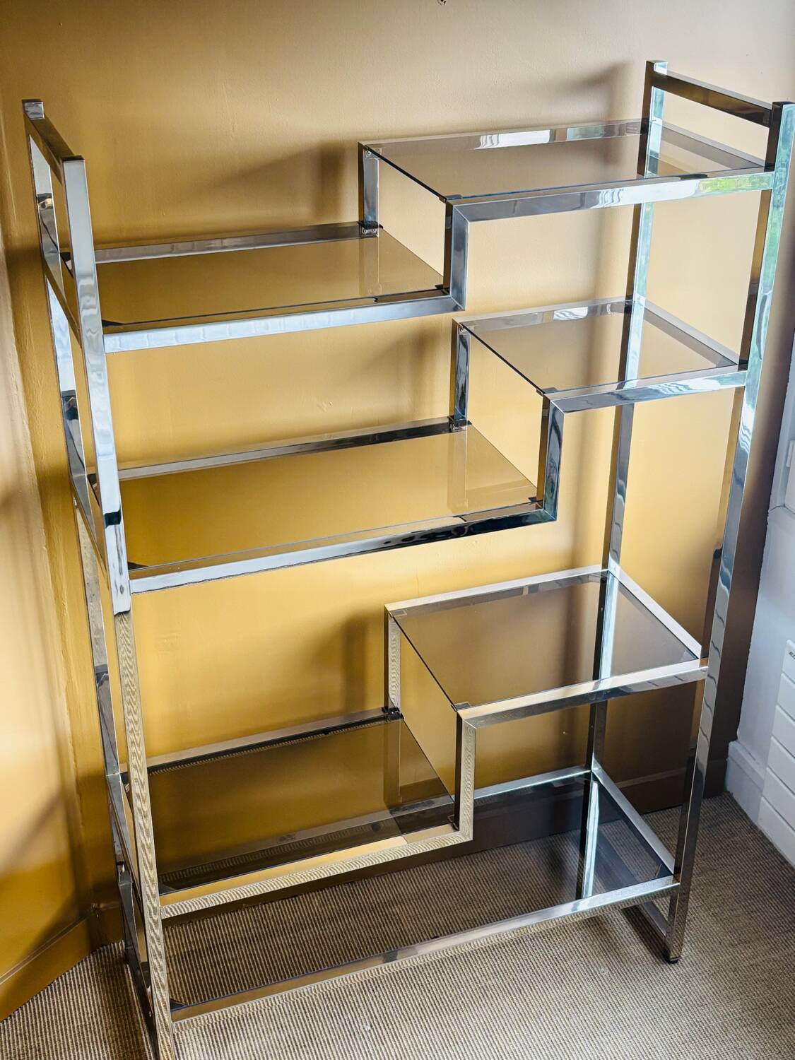Shelf by designer Willy Rizzo Gold and smoked glass