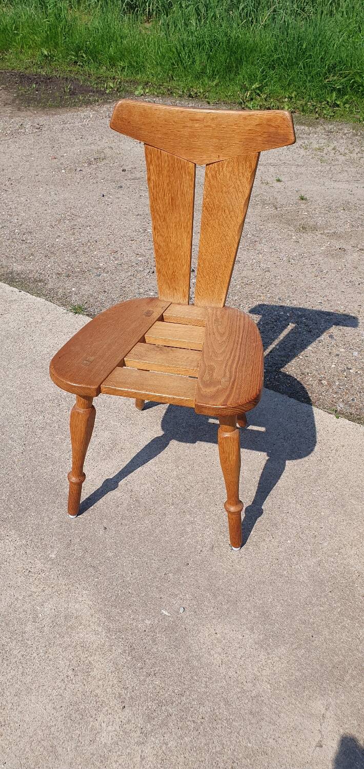Set 4 Brutalist sculptural vintage oak cafe dining chair 1960s