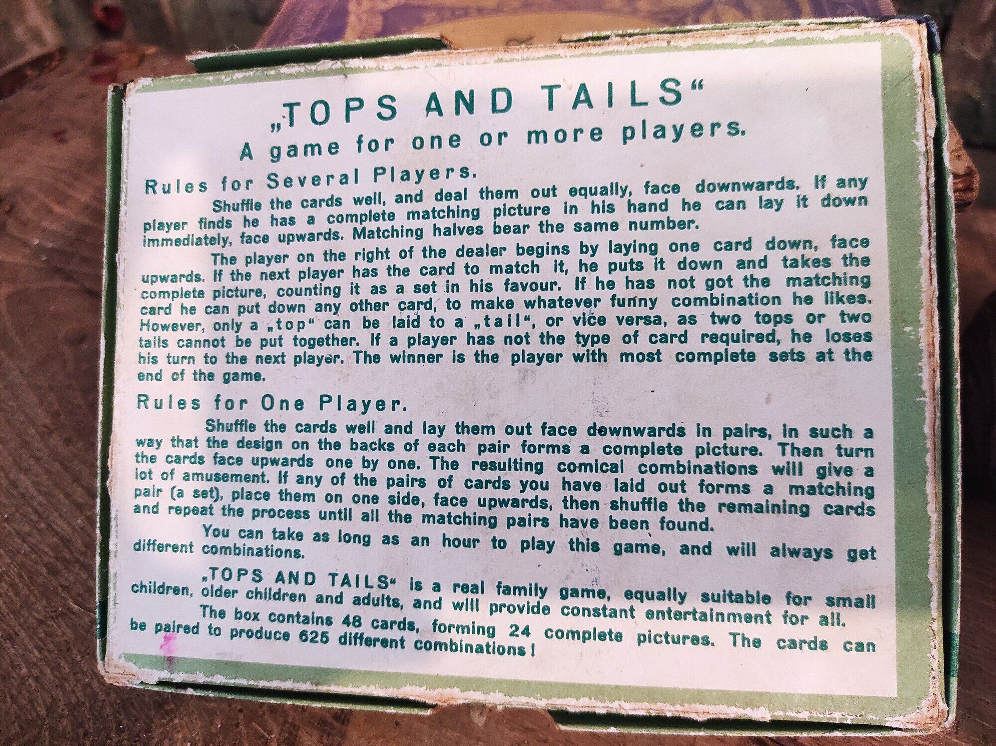 Vintage card game Tops and Tails around the World