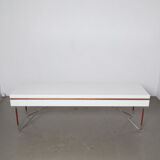 Low white presentation table or bench