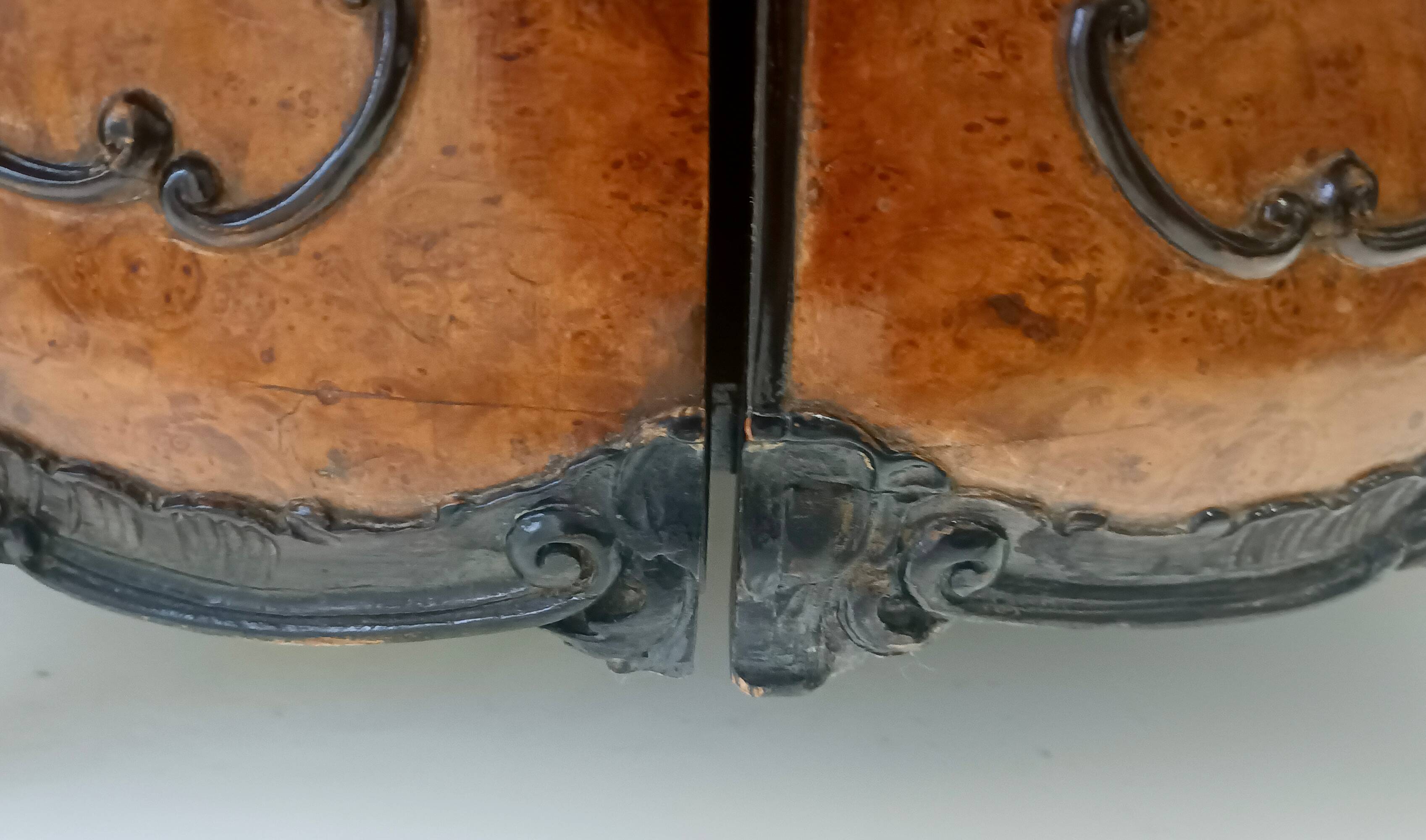 Ebonized Beech and Walnut-Root Cabinet with a Glass Top, Brianza, Italy