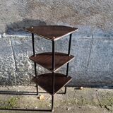 Corner unit with 3 shelves in brown Formica and black metal frame