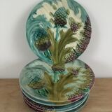 6 asparagus and artichokes plates in slip signed Lunéville