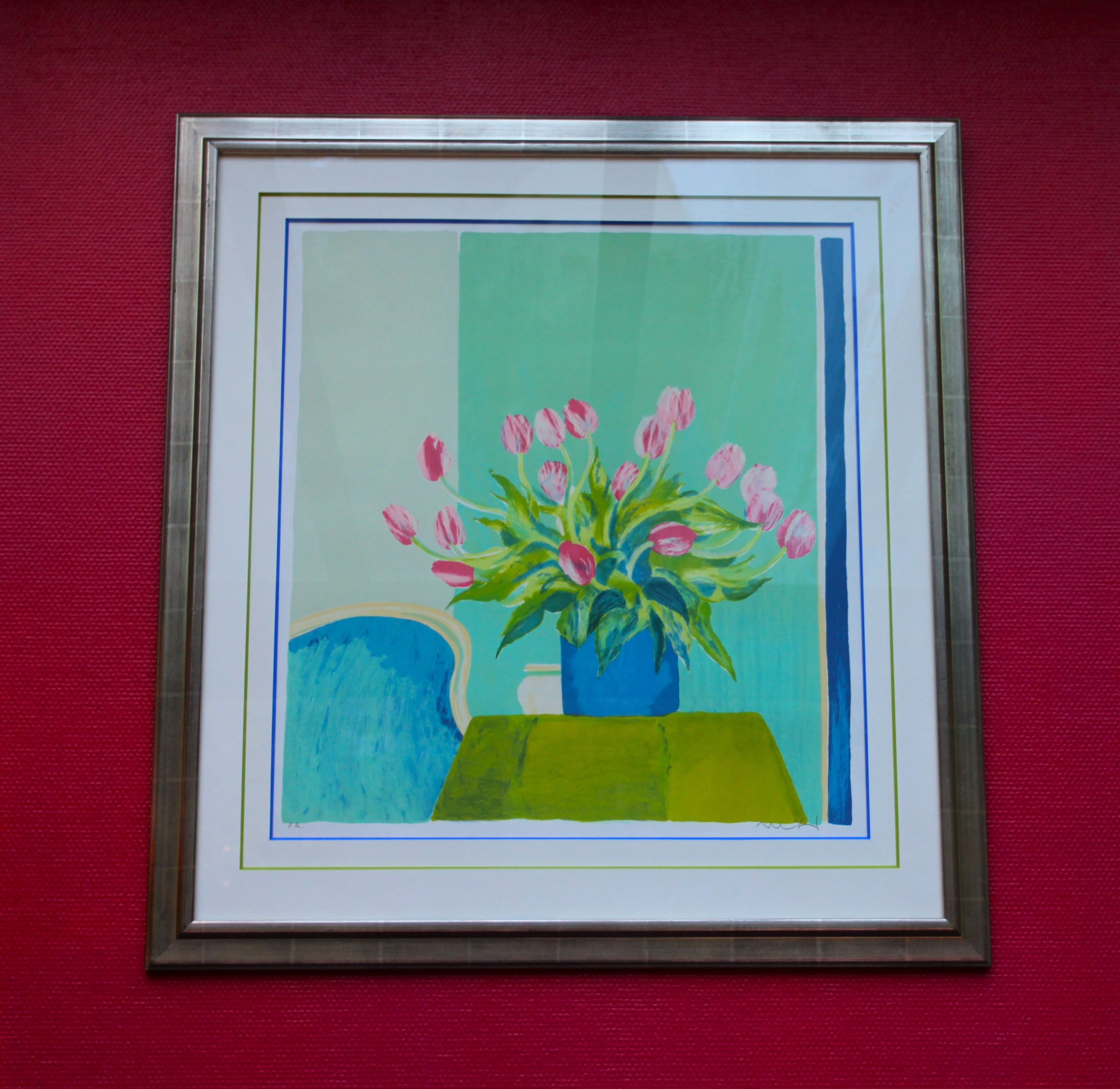 Bouquet of tulips, lithograph signed by Roger Mühl, printed by Mourlot, c. 1980-1990