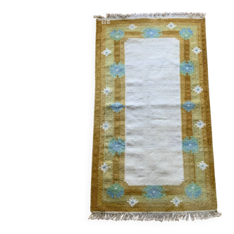 Swedish Wool Rug Flat Weave Kilim Rölakan Signed Ae 1960s