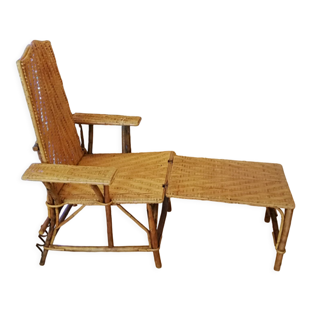 Chaise longue en rotin 1920 Selency