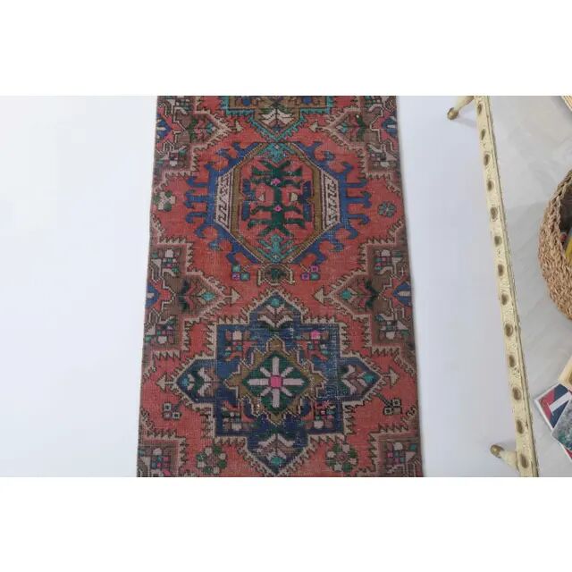 Vintage Turkish Oushak Handmade Cotton Pink Wool Runner 74x260