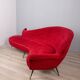 Large 1950s vintage curved sofa in red velvet italian design