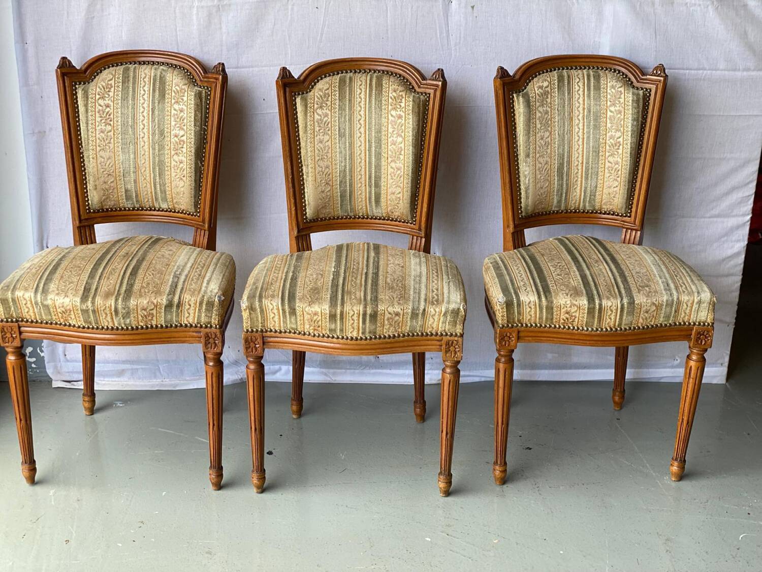 3 vintage Louis XVI style upholstered chairs