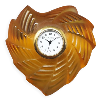Horloge ambrée étonnante par Lalique en cristal années 1990