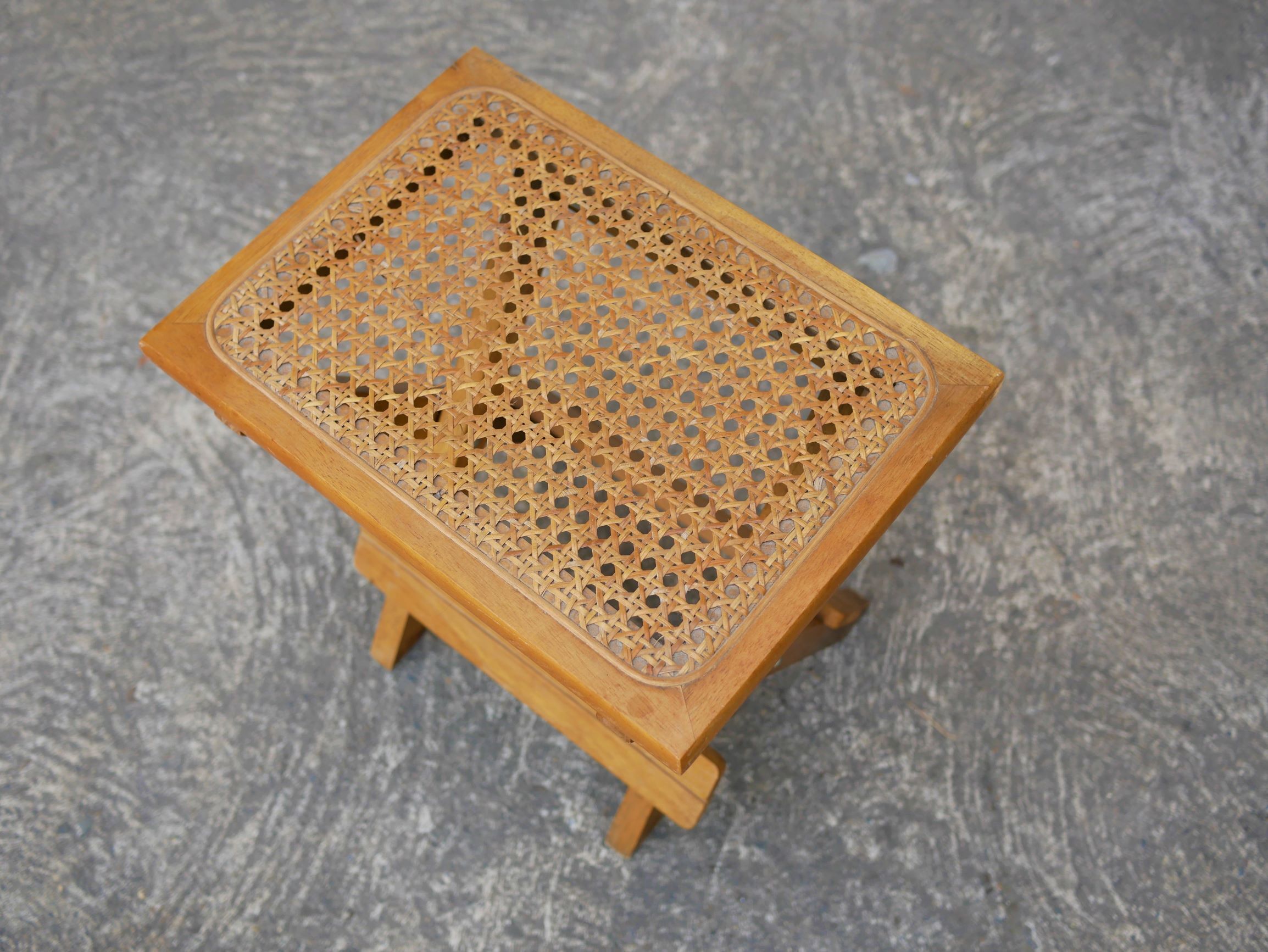 Wooden stool and folding caning