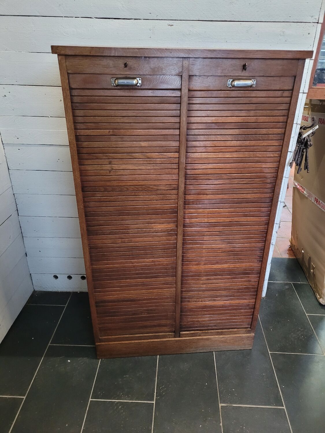 Double oak curtain file cabinet
