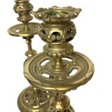 Pair of bronze torches chiseled with foliage, 19th century