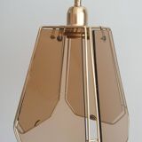 Vintage 70s chandelier in smoked glass and brass