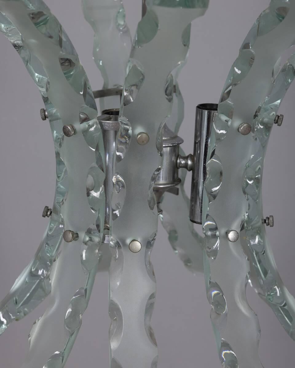 Vintage 70's worked glass chandelier design zeroquattro