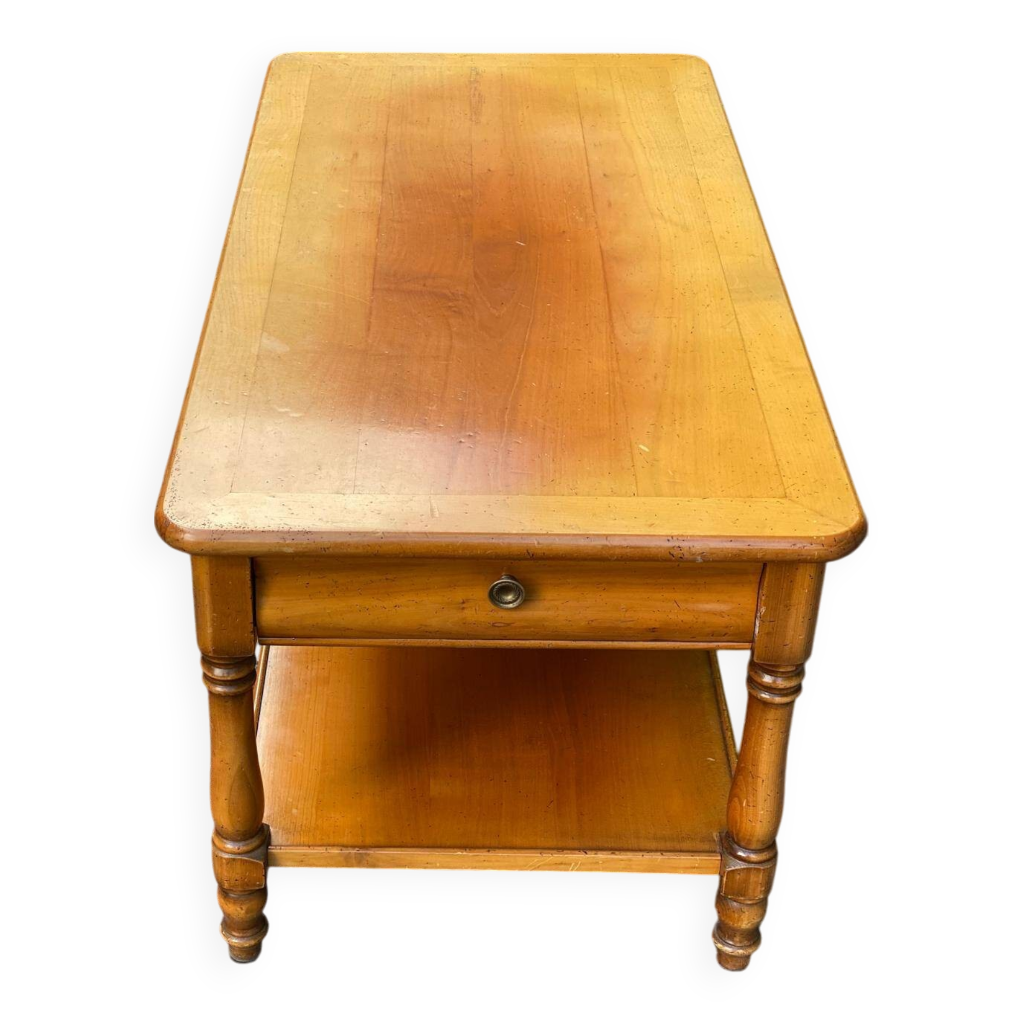 Vintage solid wood coffee table with 2 drawers 1960
