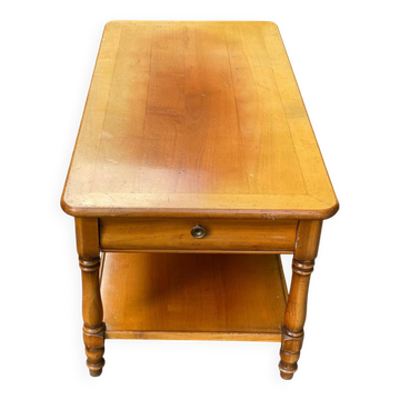 Table basse vintage en bois massif avec 2 tiroirs 1960